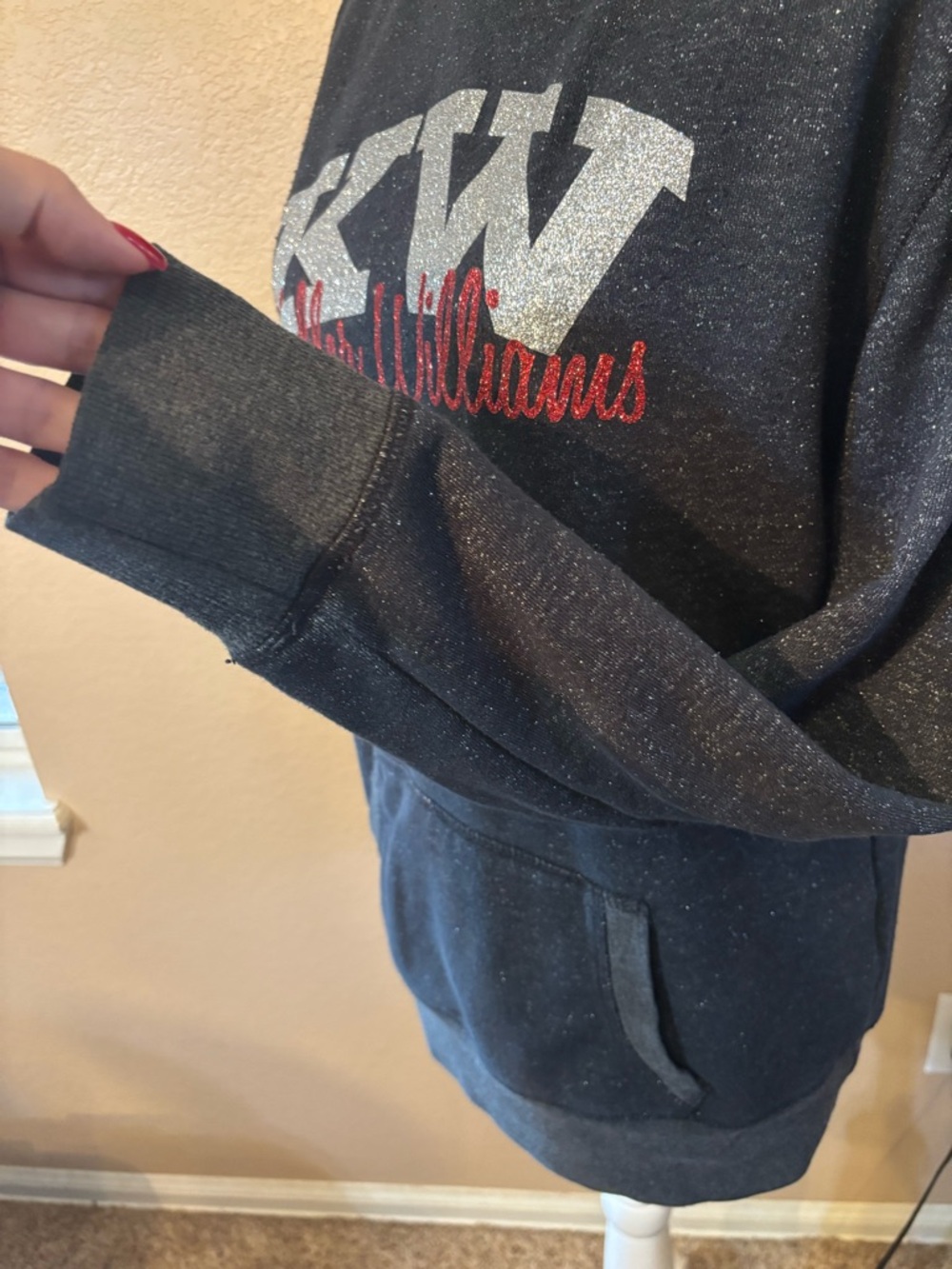 Keller Williams Hoodie Large Black Glitter Silver Red KW Logo by J. America - Picture 10 of 16